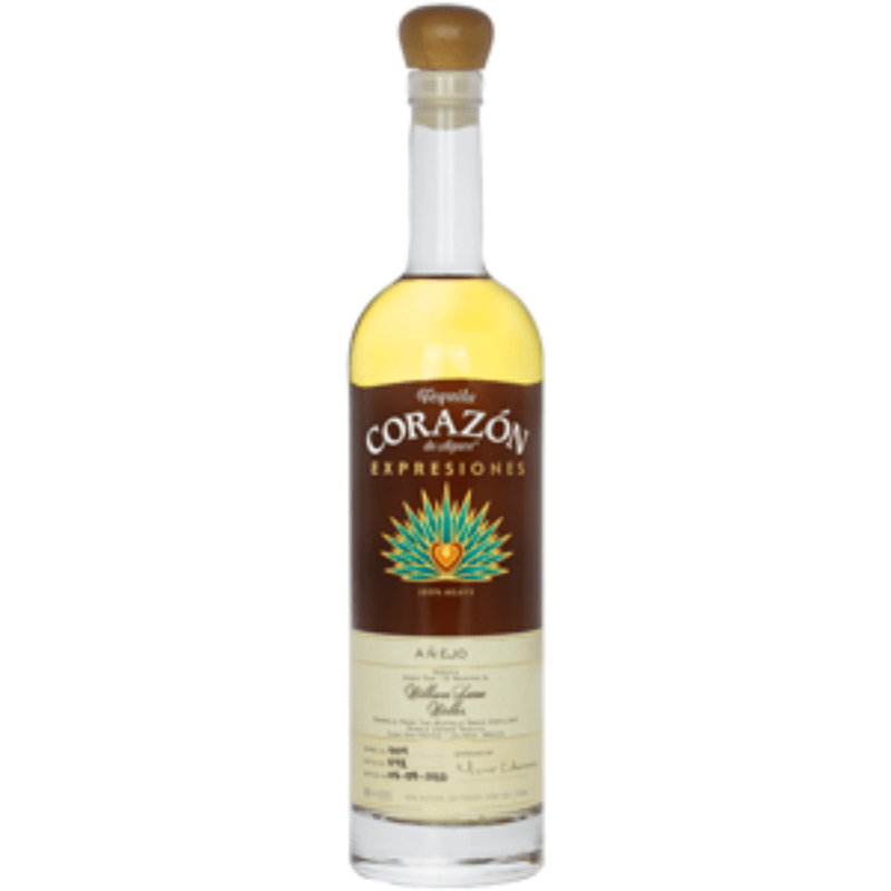Bottle of Corazon Expresiones Del Corazon William Larue Weller Añejo Tequila, showcasing its premium craftsmanship and rich amber color.