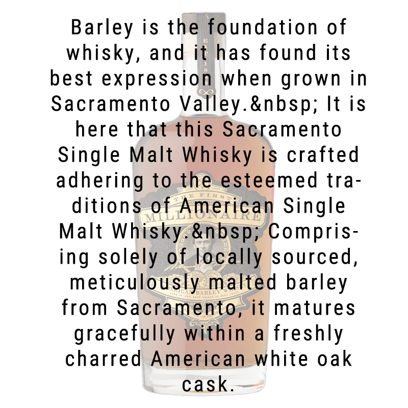 Calistoga Depot Distillery First Millionaire Single Malt Barley Sacramento Whiskey 750mL