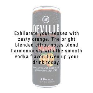 
            
                Load image into Gallery viewer, Deville Beverage Co. Vodka + Soda Orange 12.oz 4 Pack
            
        