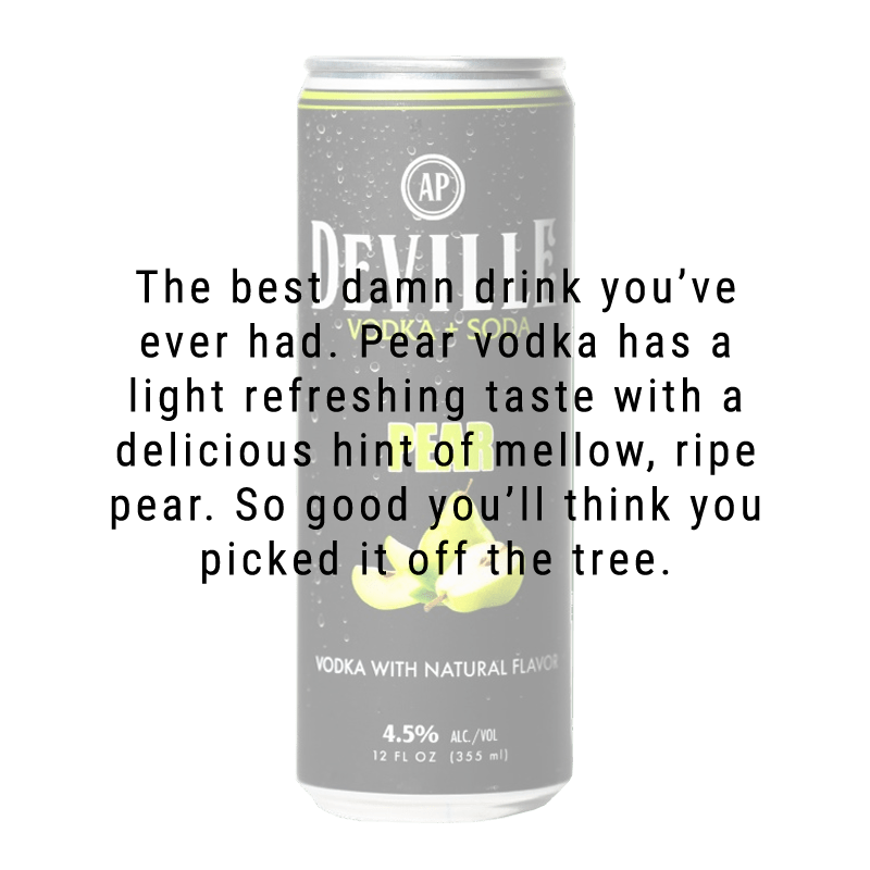 
            
                Load image into Gallery viewer, Deville Beverage Co. Vodka + Soda Pear 12.oz 4 Pack
            
        
