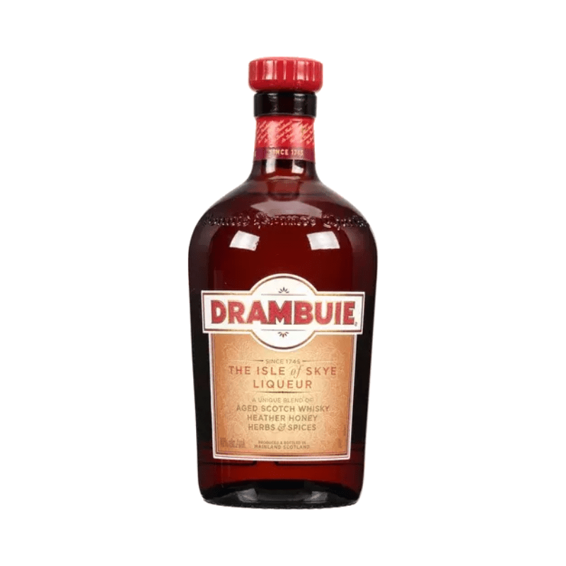 Drambuie Whisky Liqueur Bottle – premium blend of Scotch whisky, honey, herbs, and spices for cocktails and sipping