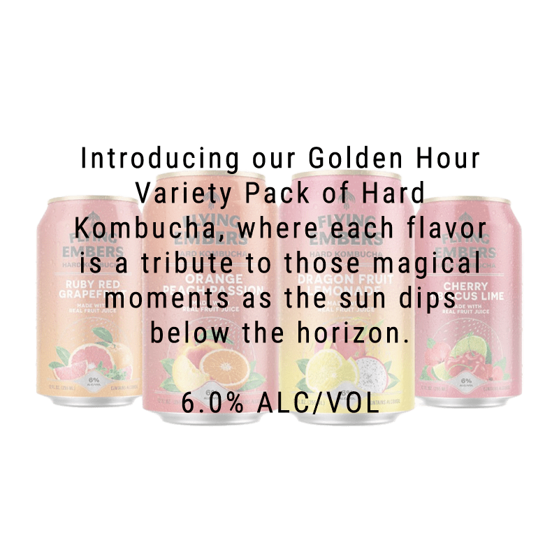 
            
                Load image into Gallery viewer, Flying Embers Golden Hour Variety Pack Hard Kombucha 8 pack 12.oz
            
        