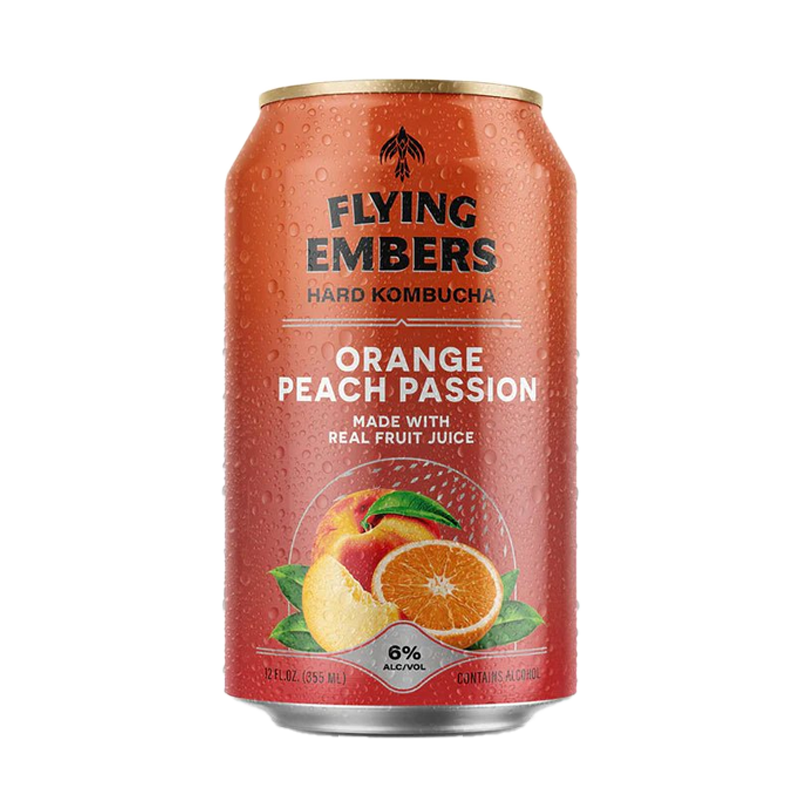 Flying Embers Orange Peach Passion Hard Kombucha 6 pack 12.oz