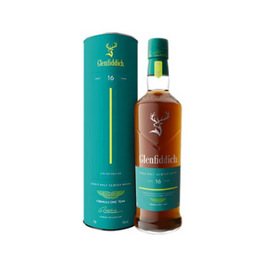 Glenfiddich 16 Year Old Aston Martin Single Malt Scotch Whisky bottle – premium Speyside whisky in luxury packaging