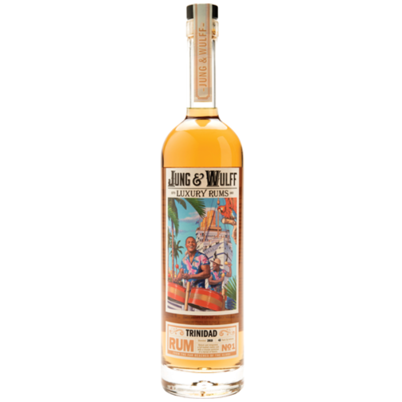 Bottle of Jung & Wulff Trinidad Luxury Rum, premium Caribbean rum with rich amber color and elegant label.