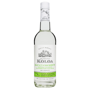 Kōloa Kaua'i Coconut Hawaiian Rum bottle with tropical design, 750ml