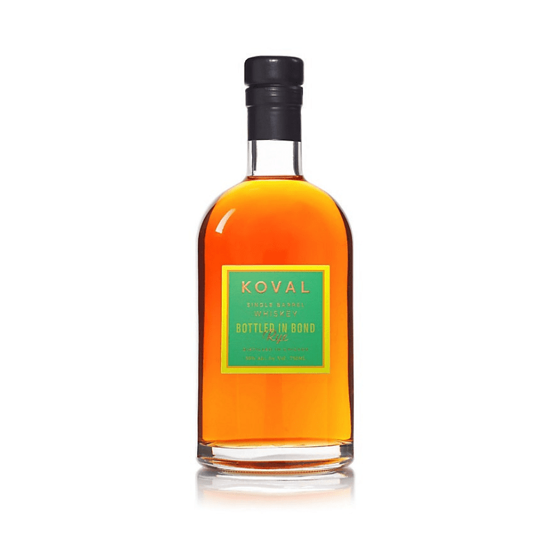 Bottle of Koval whiskey on a white background