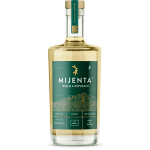 Mijenta Reposado Tequila bottle with premium aged agave spirit, showcasing elegant packaging and rich amber color.