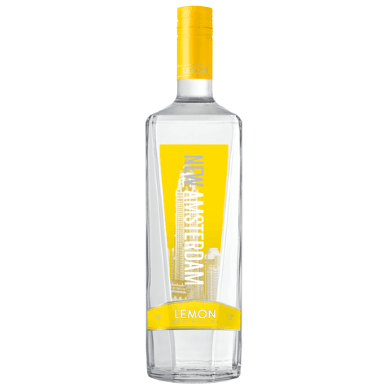 New Amsterdam Lemon Vodka 750ml bottle with citrus zest and refreshing lemon flavor. Perfect for cocktails.