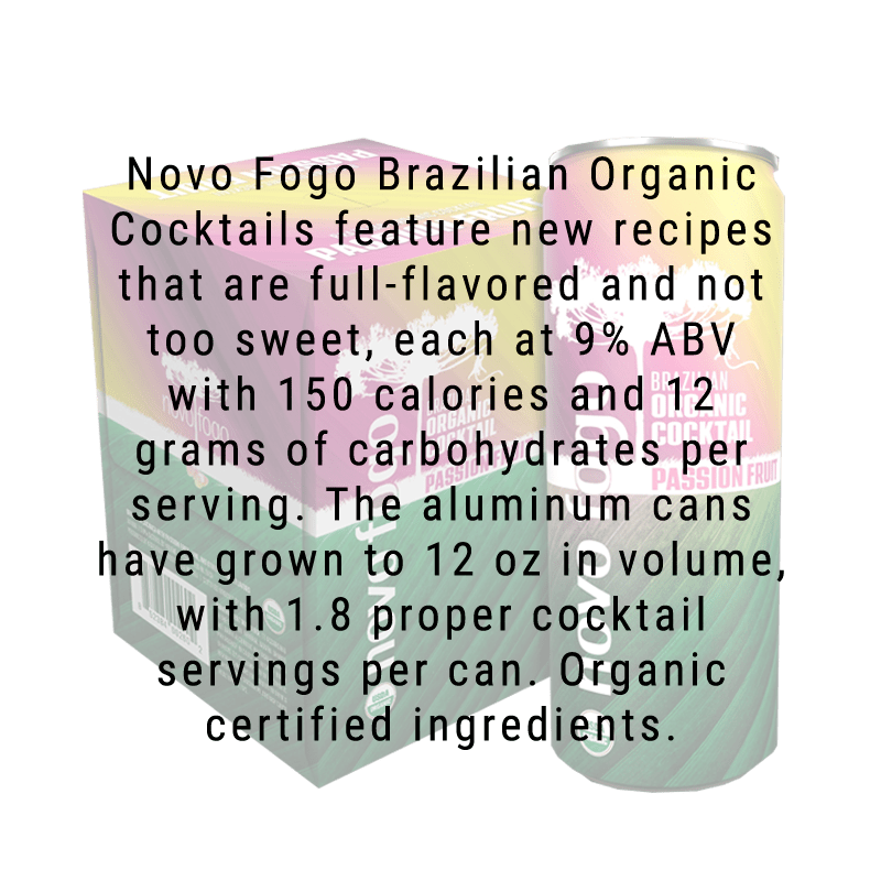 Novo Fogo Brazilian Organic Cachaca Cocktail Passion Fruit 4 Pack