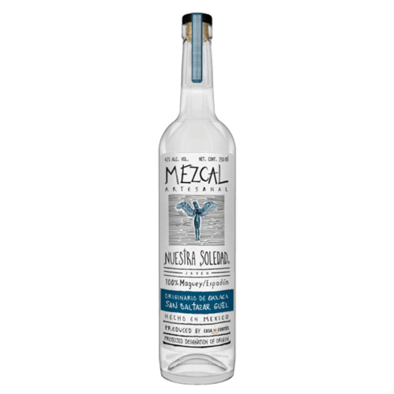 Nuestra Soledad Santiago Matatlan Mezcal bottle with traditional Oaxacan design and label