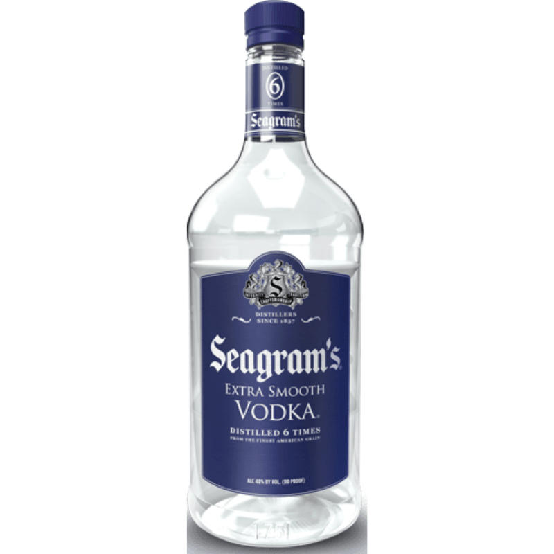Seagram's Extra Smooth Vodka 750ml bottle with sleek design and clear label