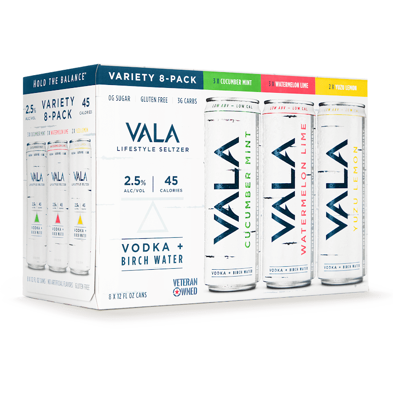 Vala Lifestyle Seltzer Varity 8 pack 12.oz