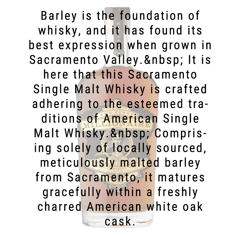 Calistoga Depot Distillery First Millionaire Single Malt Barley Sacramento Whiskey 750mL - Great American Craft Spirits