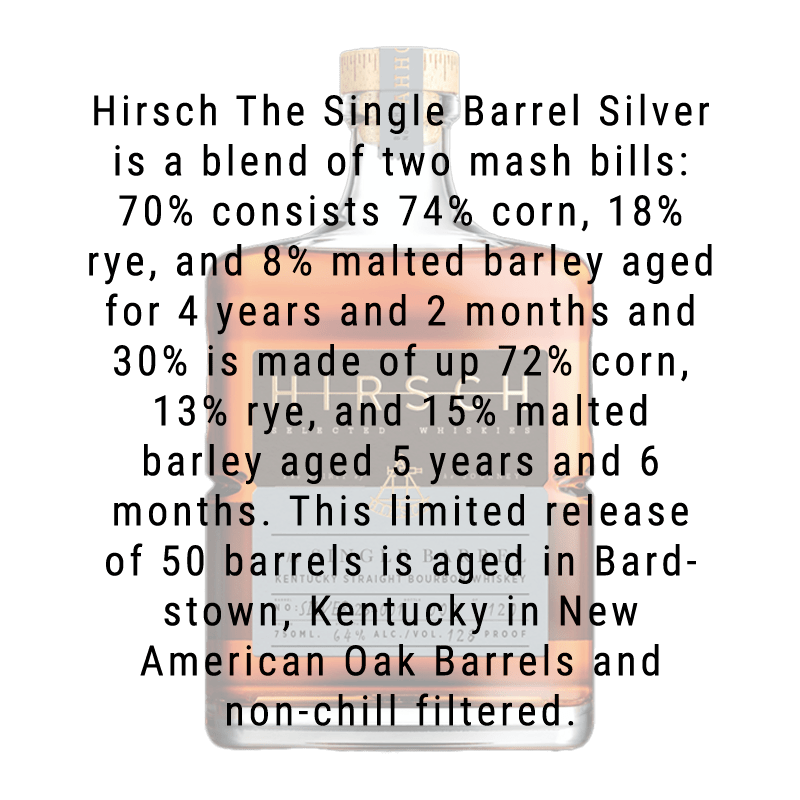 Hirsch The Single Barrel (Silver) Bourbon 750mL - Great American Craft Spirits
