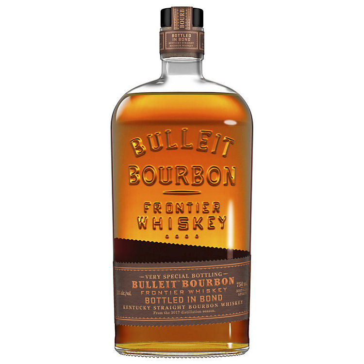 Bulleit Straight Bourbon Bottled in Bond Frontier Whiskey 100 Proof 750ml bottle with rich amber color