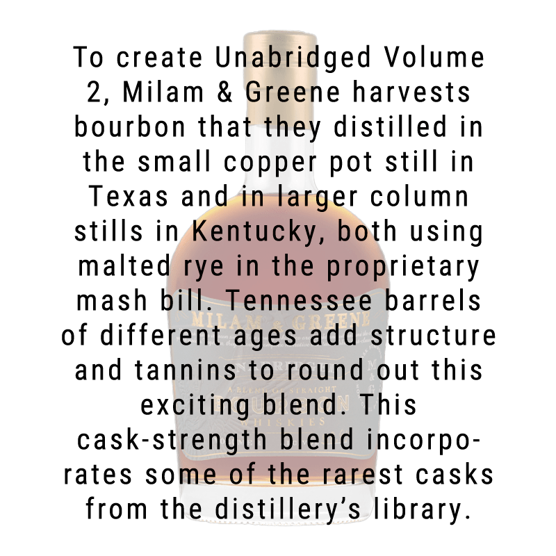 Milam & Greene Unabridged Vol2 Straight Bourbon Whiskey 750mL - Great American Craft Spirits
