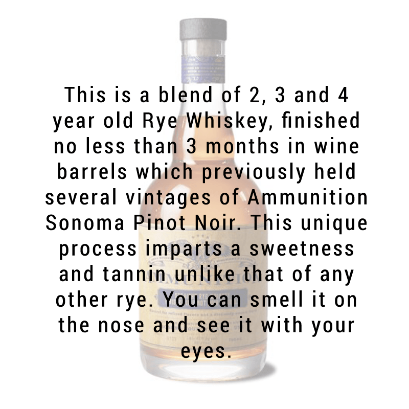 
            
                Load image into Gallery viewer, Ammunition Rye Whiskey finished in Pinot Noir Barrels 750mL
            
        