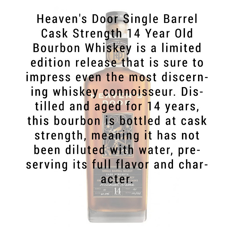 
            
                Load image into Gallery viewer, Heaven&amp;#39;s Door 14 Year Cask Strength Single Barrel Finished in Caribbean Rum Casks Bourbon Whiskey 750mL
            
        