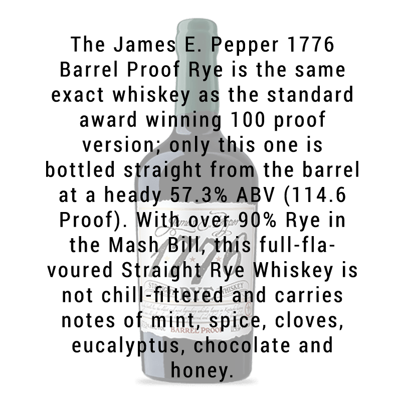 James E. Pepper 1776 Straight Rye Barrel Proof Whiskey 750mL