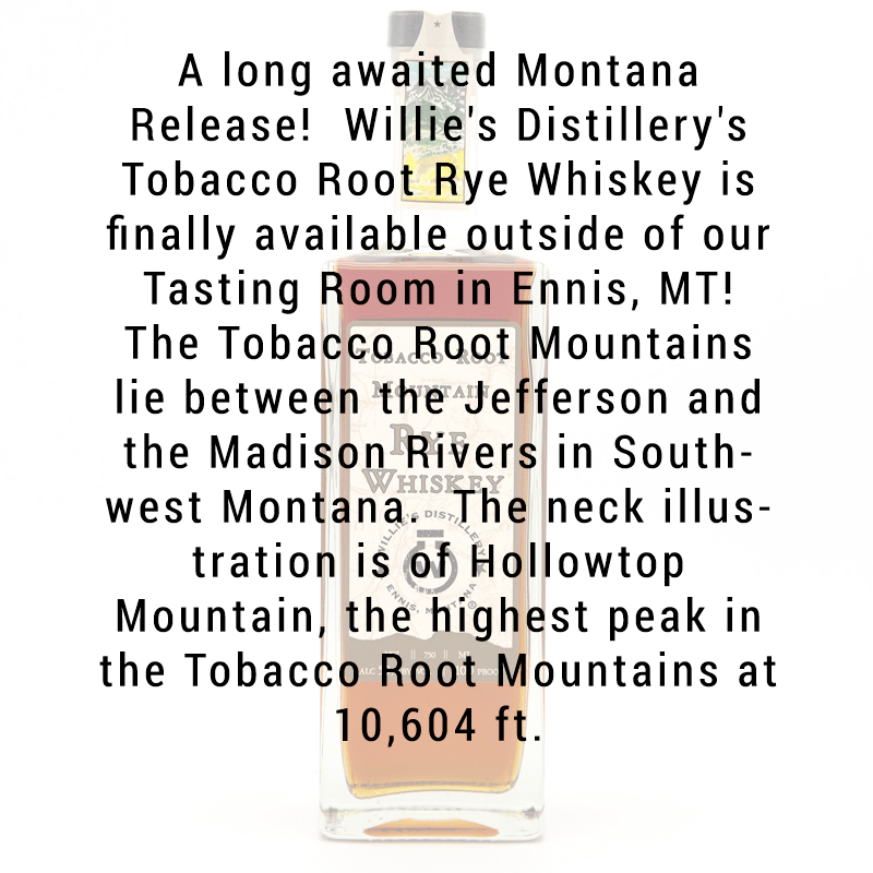 Willie's Distillery Tobacco Root Mountain Rye Whiskey 750ml - Great American Craft Spirits